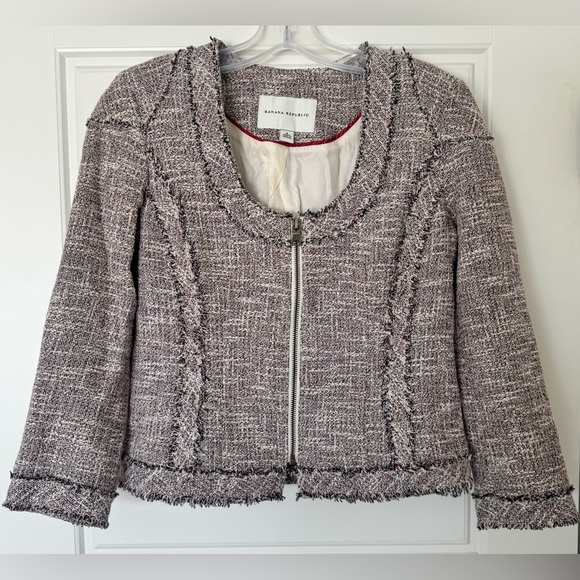 Banana Republic Jackets & Blazers - Banana Republic Jacket/Blazer Tweed 3/4 Sleeve Zip Cotton Blend Size‎ 4 EUC